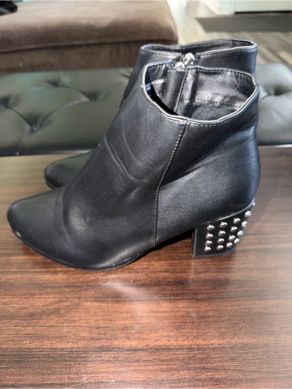Ashley Stewart Black Studded Block Heel Ankle Booties #rock #goth